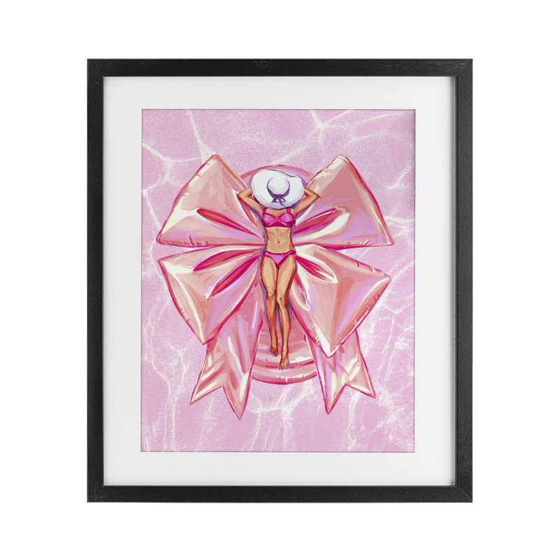 «Feminine Ribbon Pool Float», reproduction encadrée sous verre, conception de Ziwei Li, Cadre noir minuit, H 16 po x l 13 po