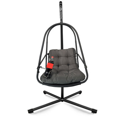 Fauteuil à œufs pivotant avec support Fauteuil suspendu en osier de rotin pour l'intérieur et l'extérieur avec support de type C, avec coussin et oreiller