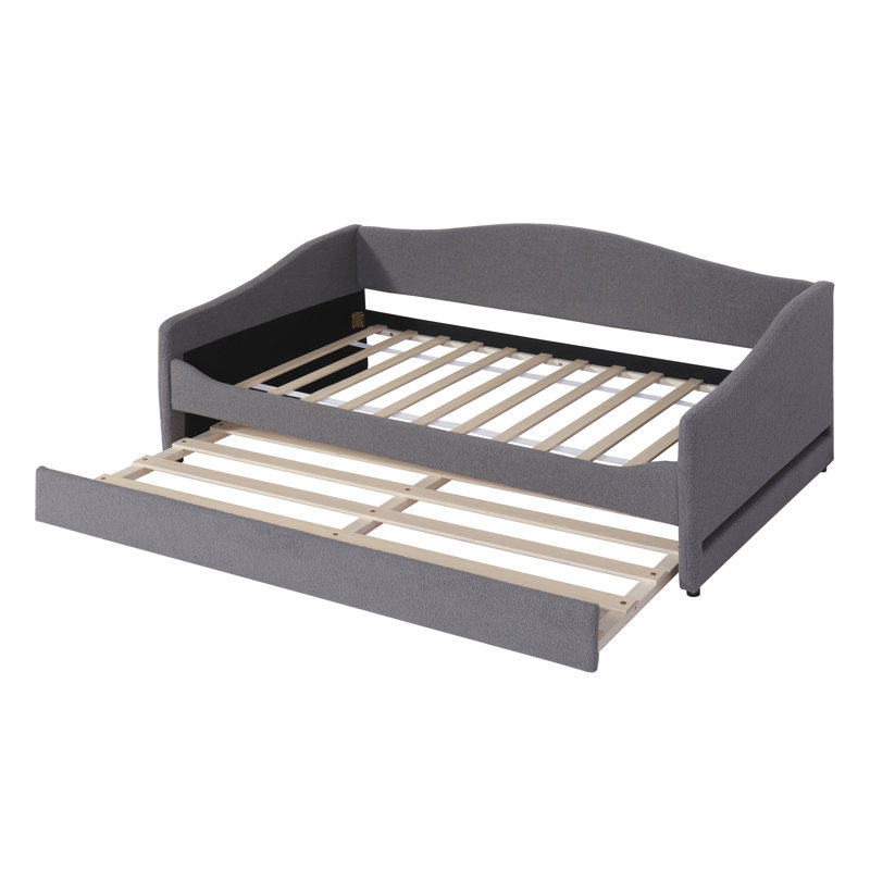 Lit de jour simple en molleton avec lit gigogne et éclairage DEL, gris - Illuminez votre chambre à coucher, Lit simple, Gris