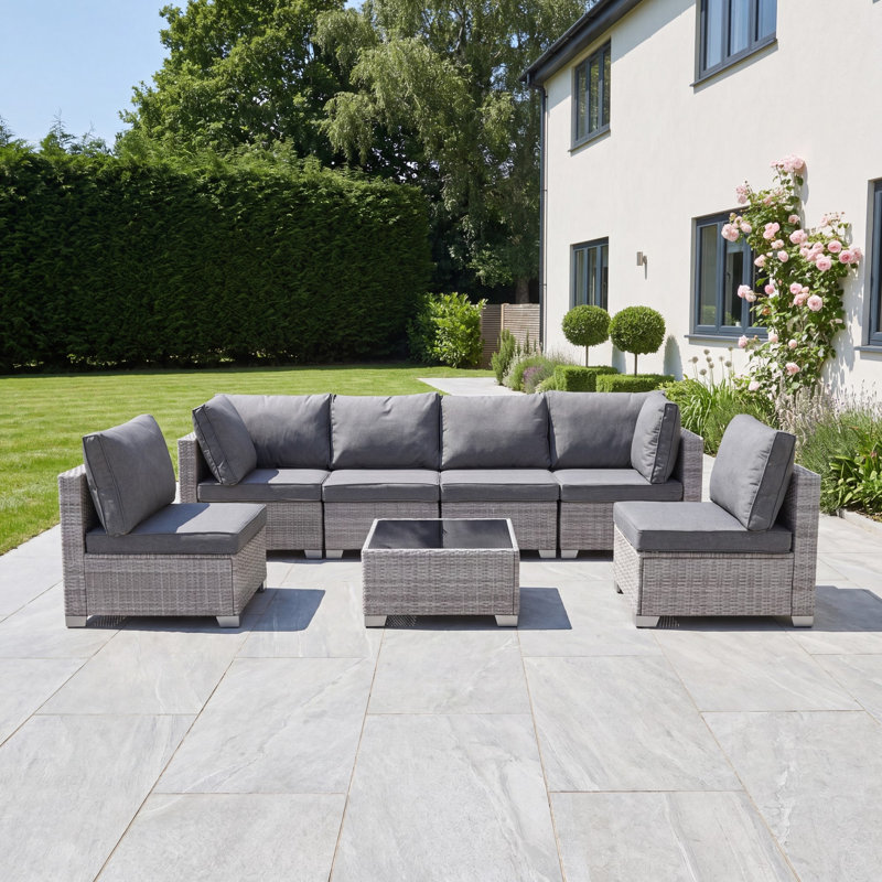 Saviano 6 Seat Modular Rattan Conversation Set, Grey