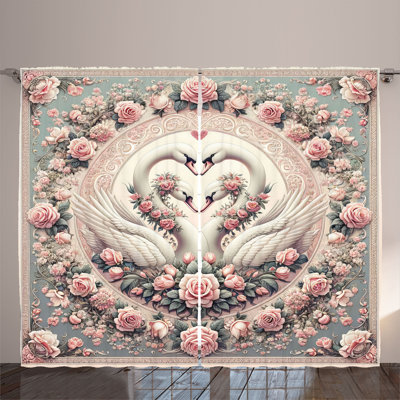 Ambesonne Curtains 2 Panel Set, Doves and Roses, Pale Pink Pale Cadet Blue -  p_430010_108x84