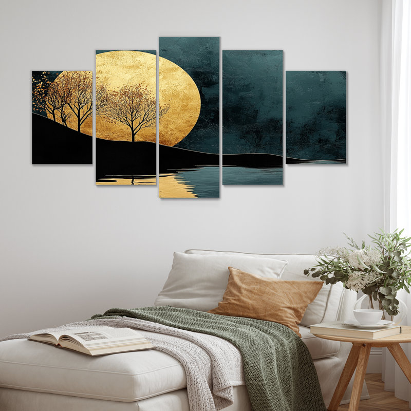 «Quiet Bold River» en émeraude harmonie dorée I - Art mural audacieux - Art mural sur toile traditionnel diamant