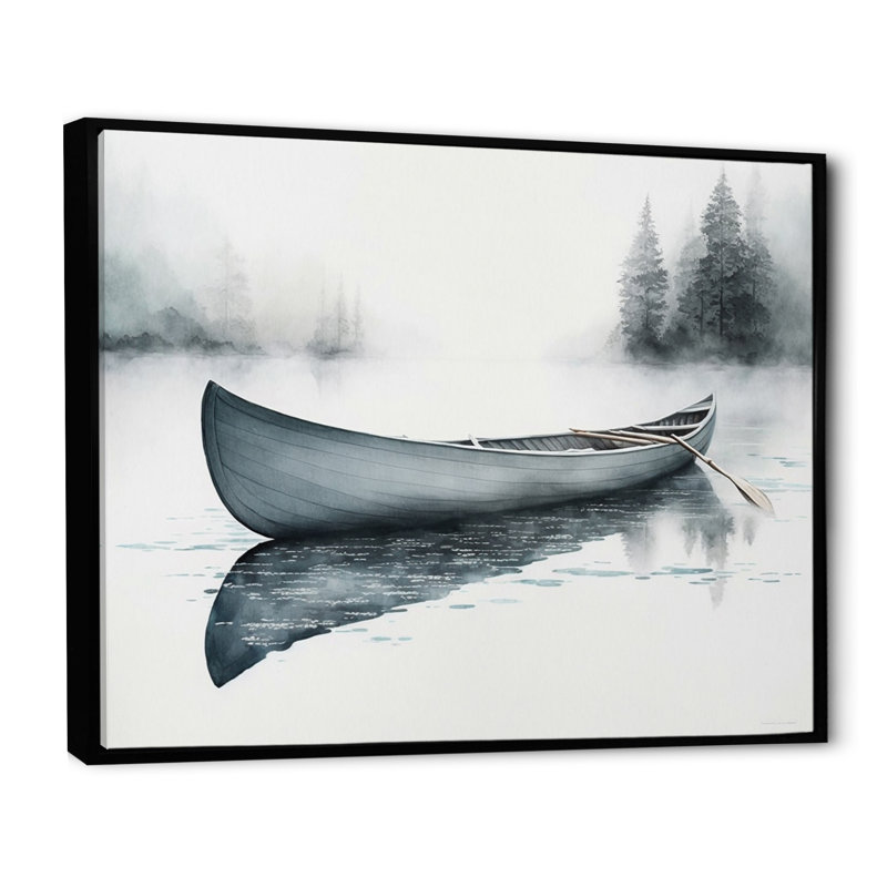 Canot sur le lac II - Bateau côtier, art mural, Cadre flottant noir, 24" H x 32" W