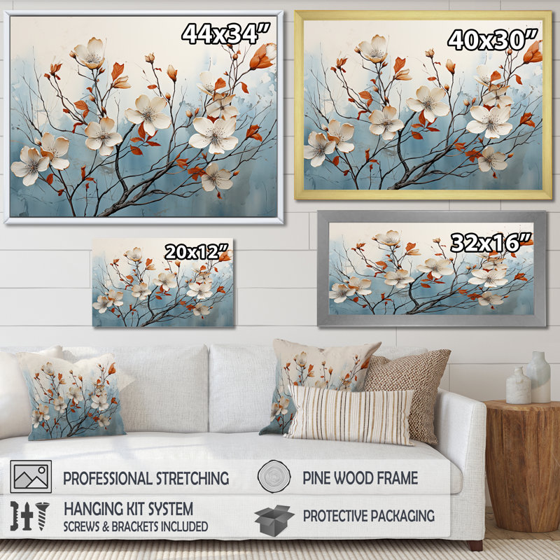 Cornouiller blanc Blossom Harmony VI - impression, Cadre d'angle fermé noir, H 12 po x l 20 po x P 1 po