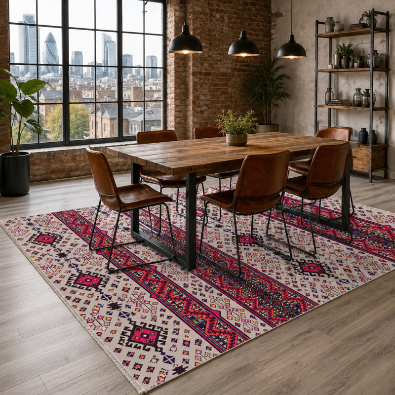 Oriental Cotton and Chenille Flatweave Area Rug, 200 cm round