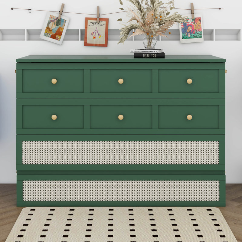 Murphy Bed with Large Drawers, Full, Green