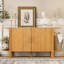 Buffet en bois de pin avec tablette d'extension incurvée à double couche, buffet de style Mid-Century avec texture ondulée verticale, grande table de canapé avec poignée en métal pour la salle à manger, cuisine