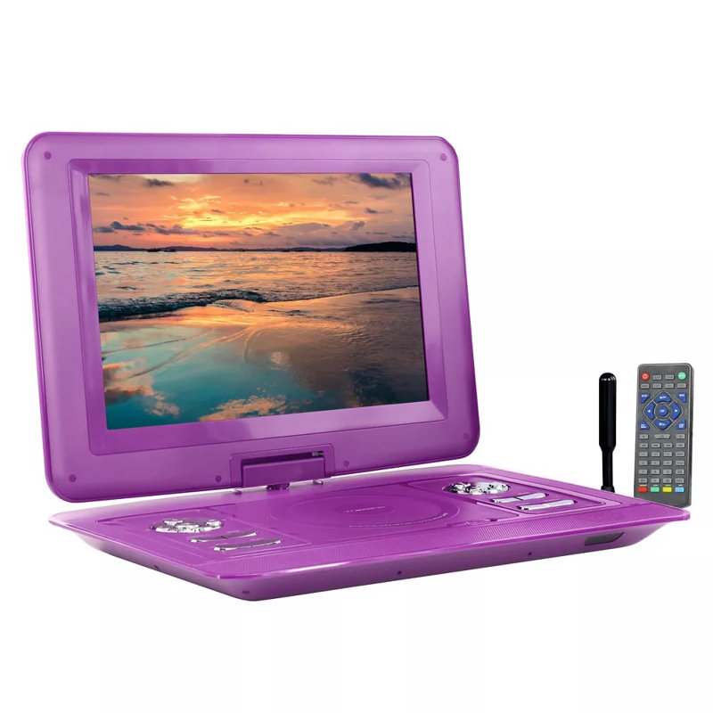 Lecteur DVD portatif de 13,3 pouces et téléviseur avec écran pivotant à DEL, entrées USB / HD / AV, batterie rechargeable et adaptateur de voiture pour les voyages et les voyages sur la route