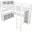 Lit mezzanine en métal robuste avec garde-robe élégante, bureau et rangement, espace confortable blanc-1443598907