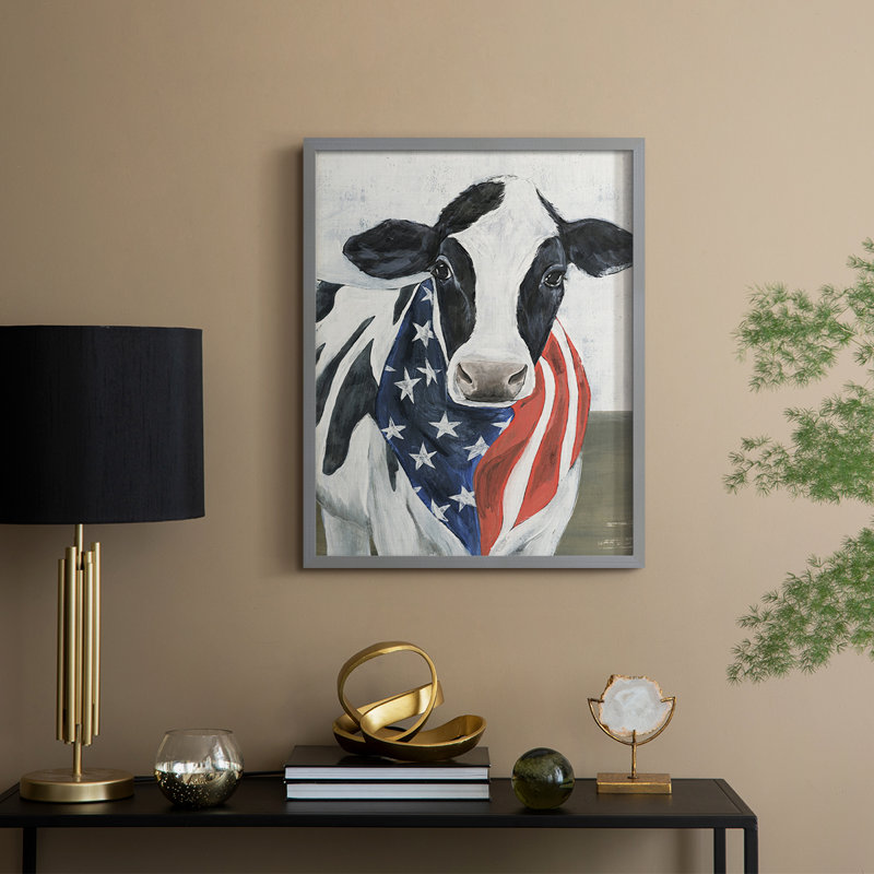 «American Cow II», reproduction encadrée - bois massif, Gris, H 15 po x l 12 po