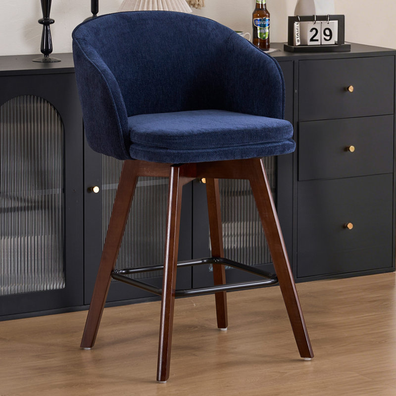 Tabouret de bar Allis Mid-Century, Chenille bleu, 1