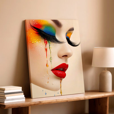 Abstract Woman Face Colorful Makeup Red Lips Beauty Canvas Wall Art Print, Abstract Modern Red Accent Home Decor For Living Room Bedroom Office Hallway Gallery Wall Accent