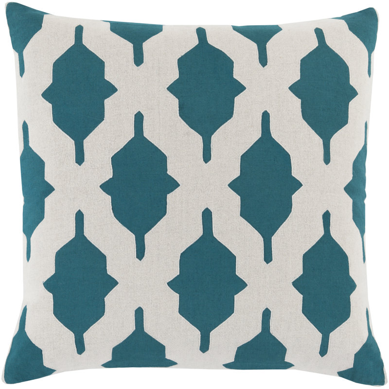 Coussin décoratif , H 22 po x l 22 po x P 4 po, Bleu sarcelle, Polyester
