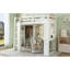 Lit blanc beige peu encombrant avec garde-robe en bois, bureau et design moderne