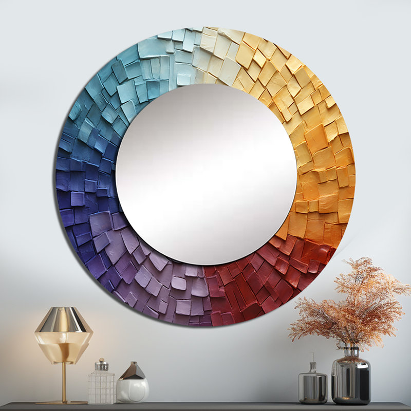 Minimalisme Colors In Harmony IV - grand miroir mural arc-en-ciel, miroir décoratif beige, impression d'art en métal, Round