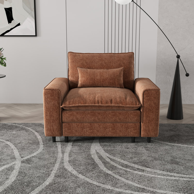Canapé à siège simple à assise profonde, avec coussins de dossier inclus, Orange