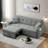 3 In 1 Convertible Sleeper Sofa Bed With Reclining Backrest, Pillows And Side Pockets-587081242