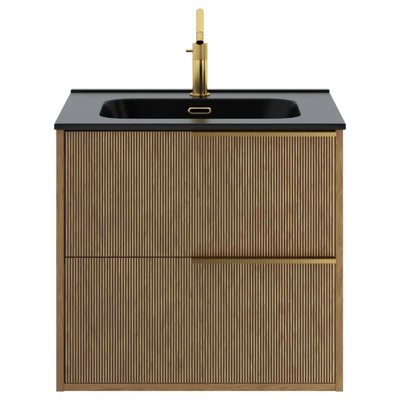Meuble-lavabo mural simple cannelé 24 po avec plateau et poignées en céramique Nora Art