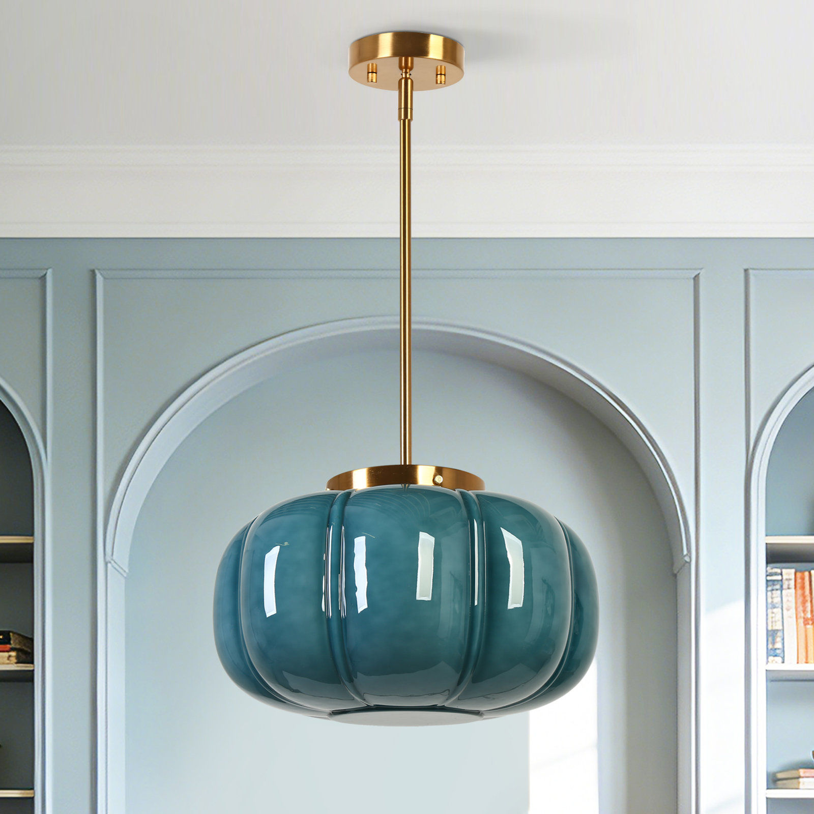 Beltran 15" Width 1-Light Dome Pendant Light, Blue