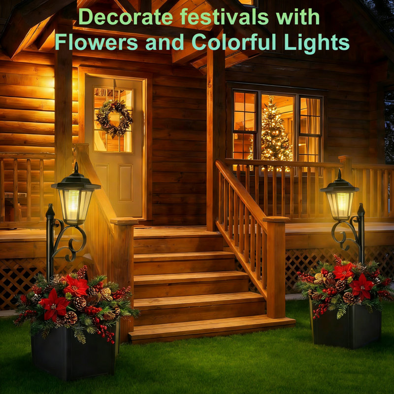Greatsun 2-in-1 Outdoor Flower Pot Solar Post Light (Set of 2), Wall Mounted & Freestanding, IP65 Waterproof Decorative Light, Suitable for Real & Artificial Flowers, Perfect for Lawn, Patio, Yard, Front Door & Backyard Decoration