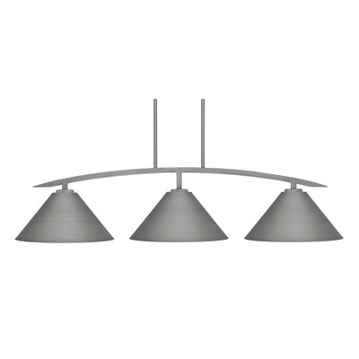 Kurve 3 Light Island Light Shown In Graphite Finish With 14" Matte Black Cone Metal Shades