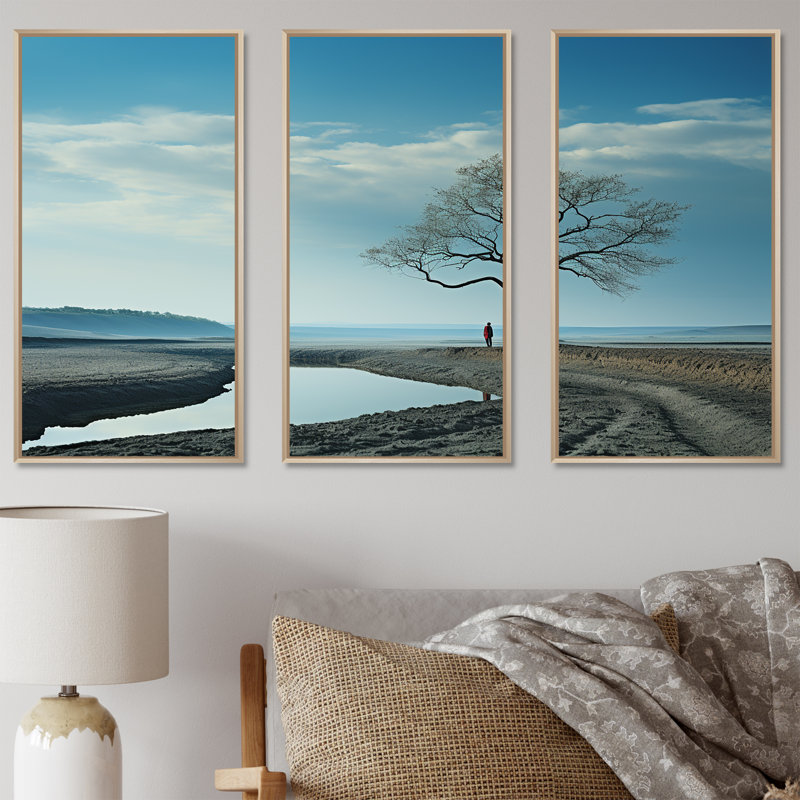 Minimalisme, campagne, ensemble d'art sur toile, Cadre naturel flottant, 32" H x 48" W x 1" D