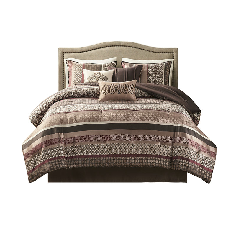 7 Piece Comforter For Queen Red - Geometric Comforter, , 100% Bed Beautiful Print, Machine Washable