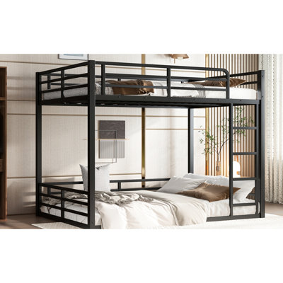 Lit superposé en métal noir, lit double TG, lit bas, garde-corps, environnement de sommeil silencieux, style minimaliste, stable et silencieux, sécuritaire pour