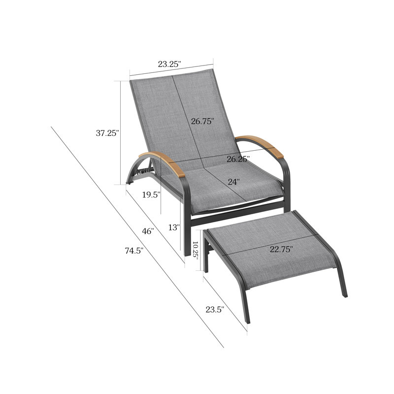 Chaise longue d'extérieur en tissu Phifertex