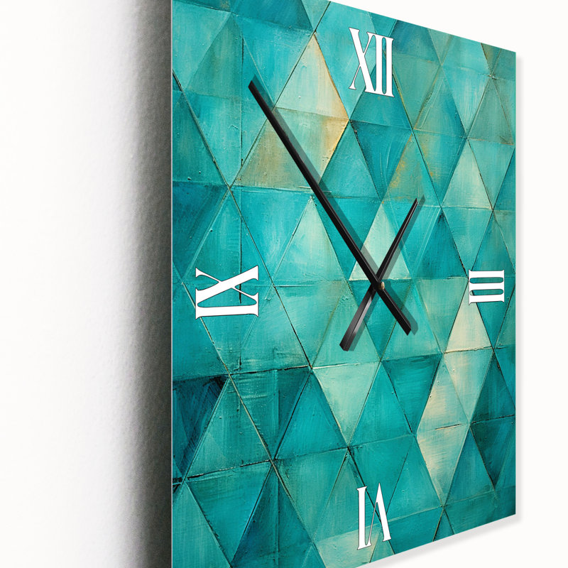 Horloge murale turquoise sur fond triangulaire I - formes abstraites, Petit