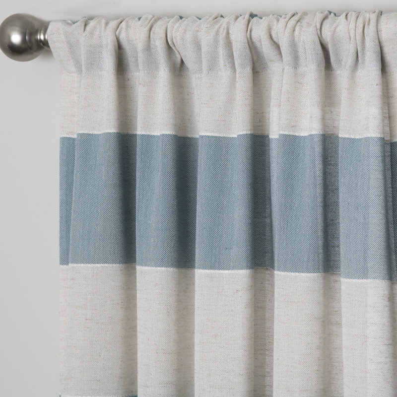 Beitnes Polyester / Linen Room Light-Filtering Horizontal Stripped Curtain Panel with Rod Pocket Top, 50" W x 63" L, Teal