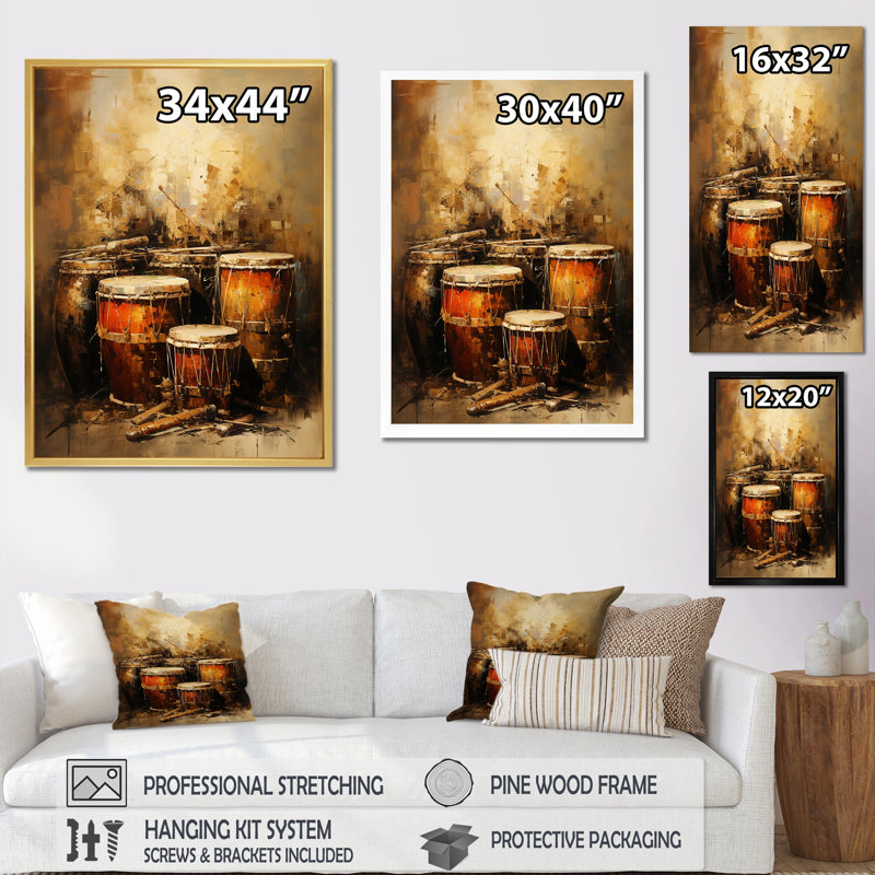 Drum Drum Earthy Brown sur impression sur toile, Cadre simple noir, H 32 po x l 16 po x P 1 po