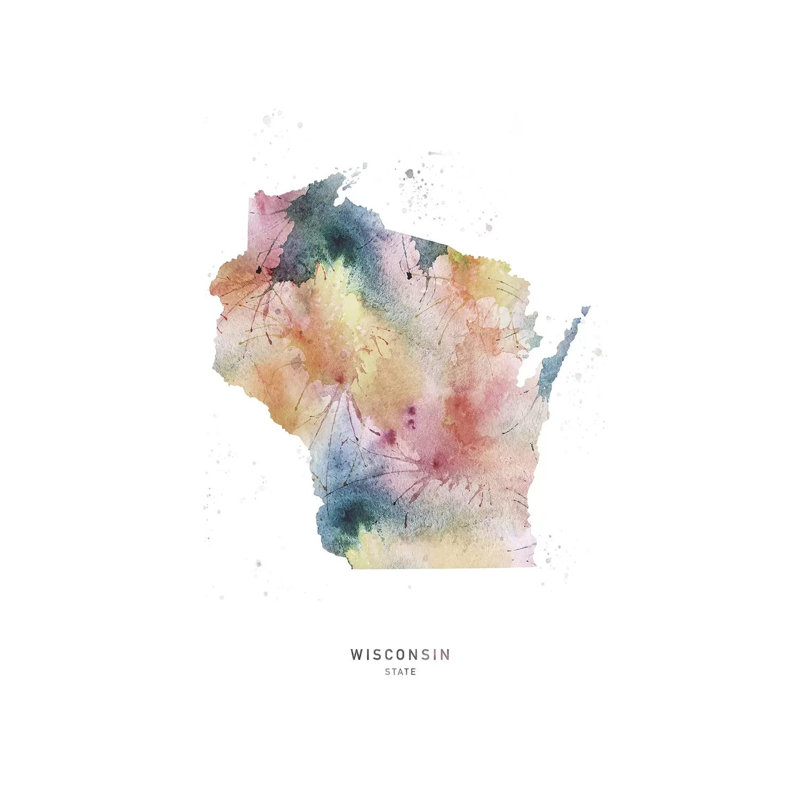 Wisconsin State Watercolour - Print on Canvas, Wrapped Canvas, 66.04 cm H x 45.72 cm W x 1.91 cm D