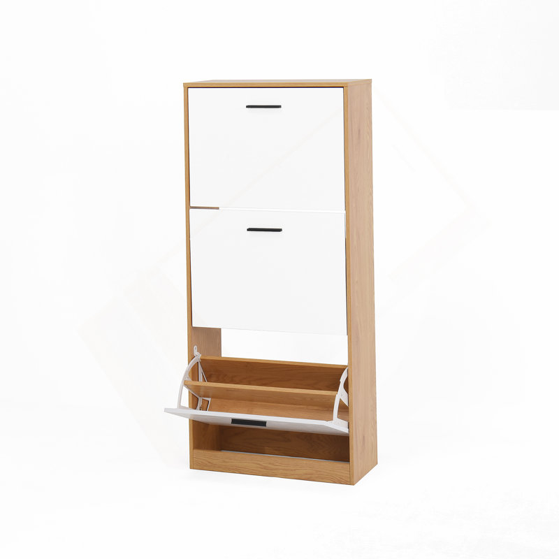 Armoire à chaussures avec 3 tiroirs rabattables, rangement autoportant pour le vestibule, étagère à chaussures étroite