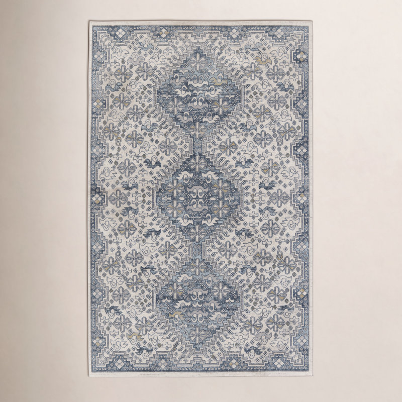 Tapis oriental crème / bleu Phoebe, Rectangle 7 pi 10 po x 10 pi