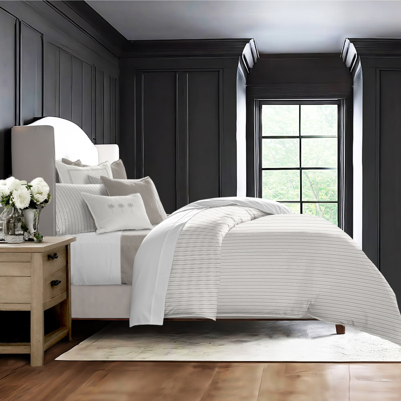 Pacific Stripe Cotton Reversible Coverlet Set, Cal.King Coverlet/Bedspread + 2 King Shams, Mushroom