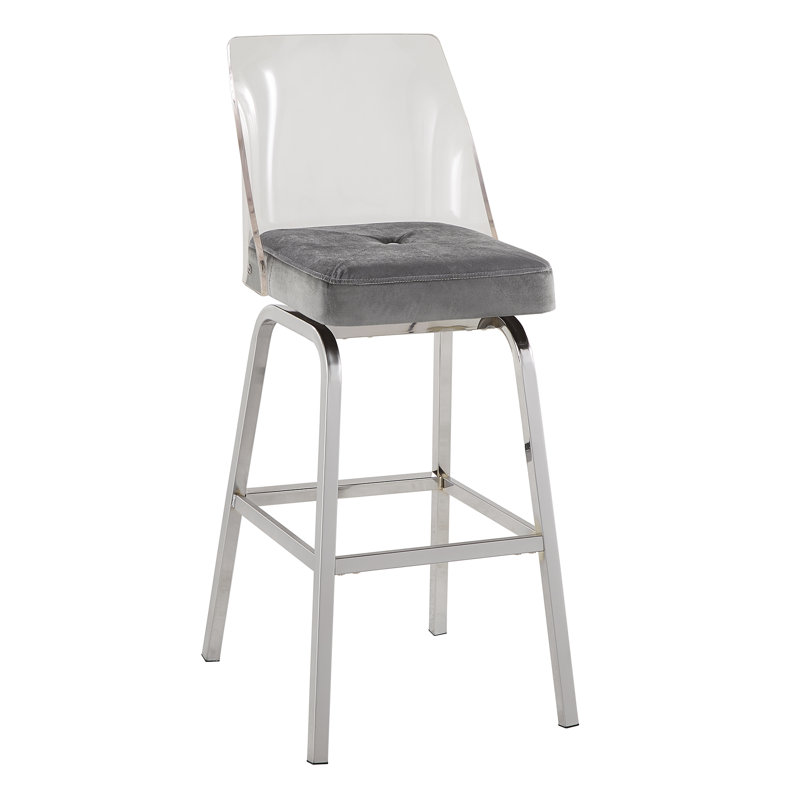 Tabouret de bar et de comptoir pivotant Milica, Tabouret de bar (siège d'une hauteur de 29 po), Bleu acier, Métal chromé