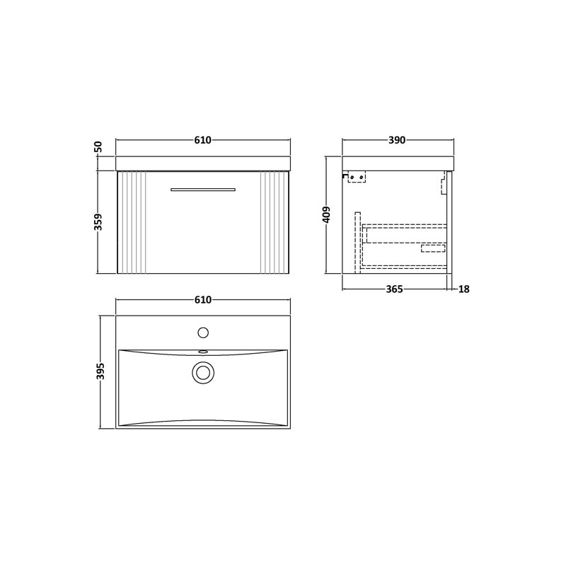 Deco 610mm Single Bathroom Vanity with Integrated Vitreous China Basin, Satin Gray