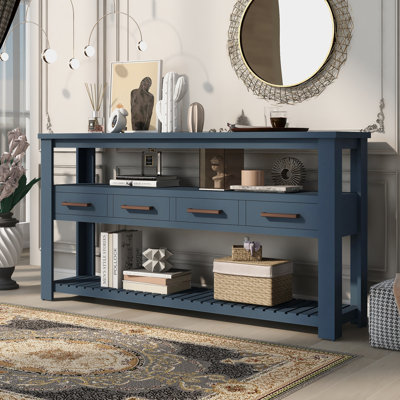 62.2'' Modern Console Table Sofa Table Hallway Table With 4 Drawers and 2 Shelves Wood Console Table