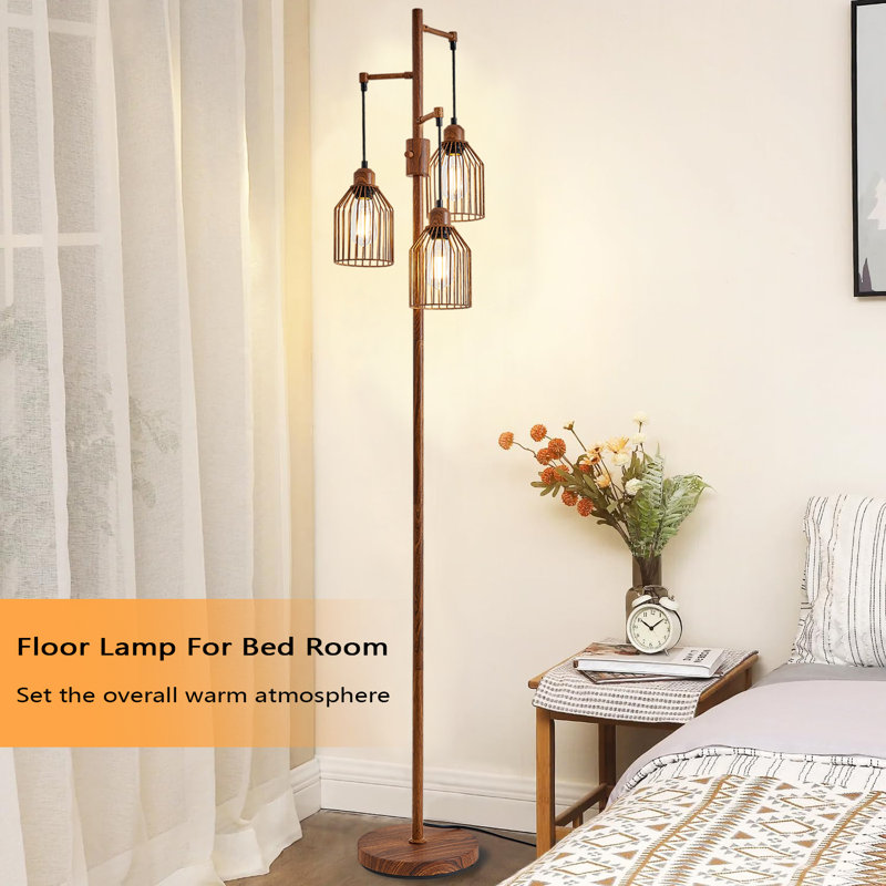 65" Dimmable Tree Floor Lamp with 3 bulbs included, Wood, Brushed