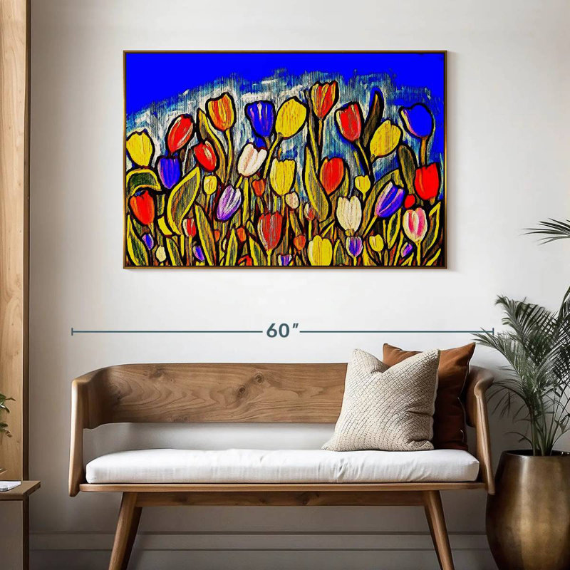 Tulis dansant, 46 po x 31 po, Cadre flottant doré