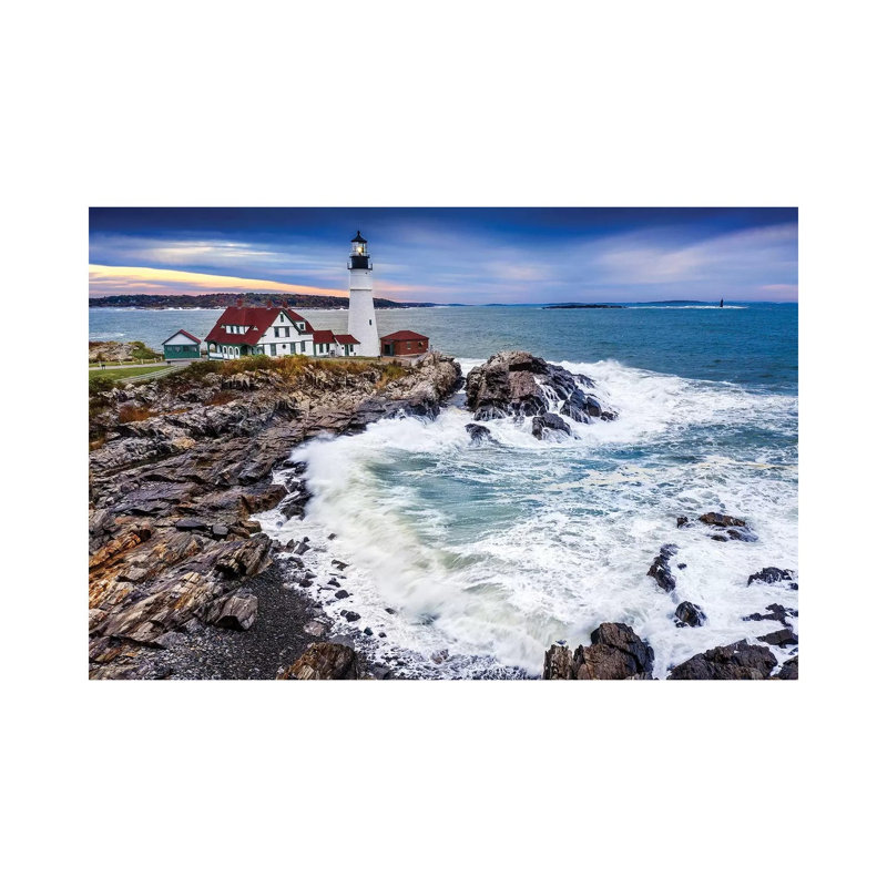 Aerial View Of Storm Rolling In Cape Elizabeth Lighthouse Portland Maine by Susanne Kremer - Wrapped Canvas Print