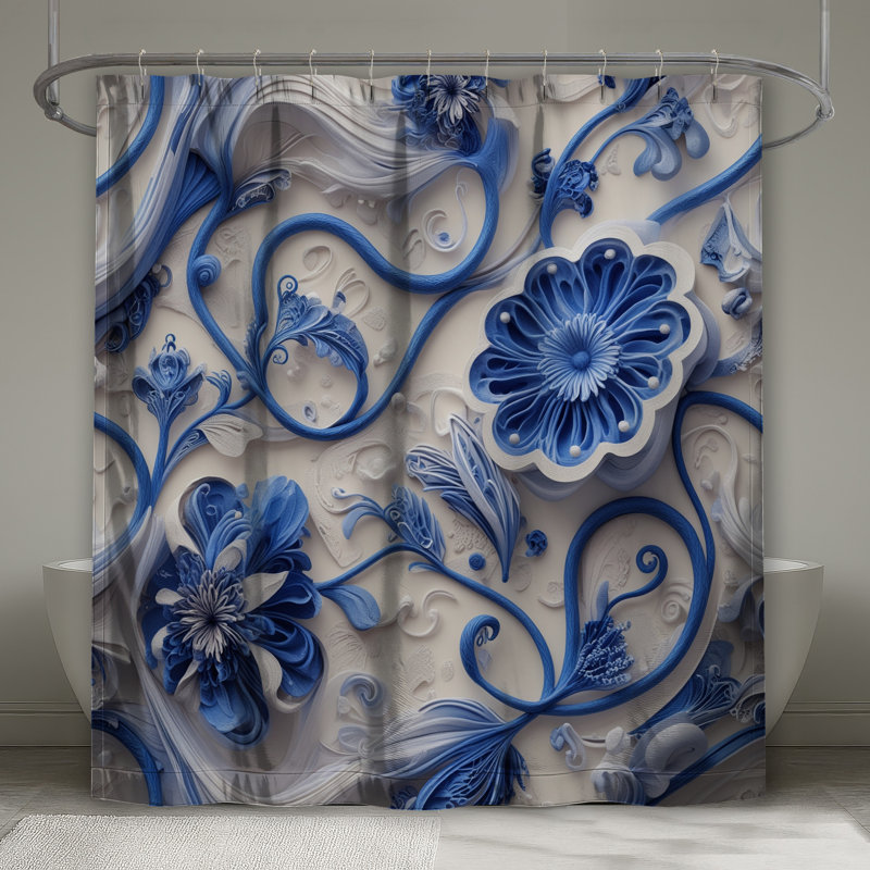 Rideaux de douche à fleurs bleues Quilling, L 70 po x H 72 po
