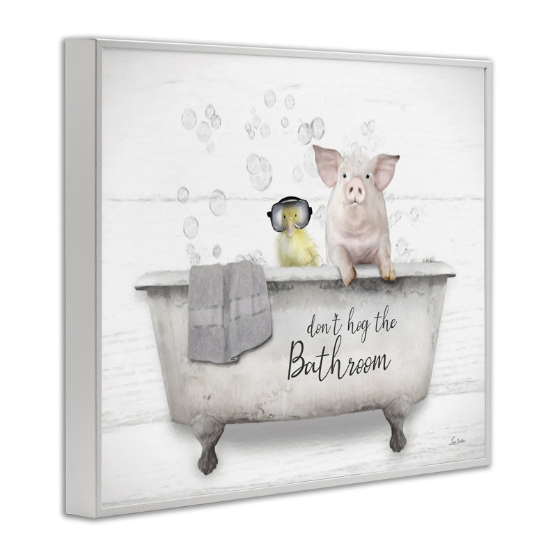 «Don't Hog Bathroom» par Lori Deiter, Giclée encadrée blanc bord de mer, H 24 po x l 30 po x P 1,5 po