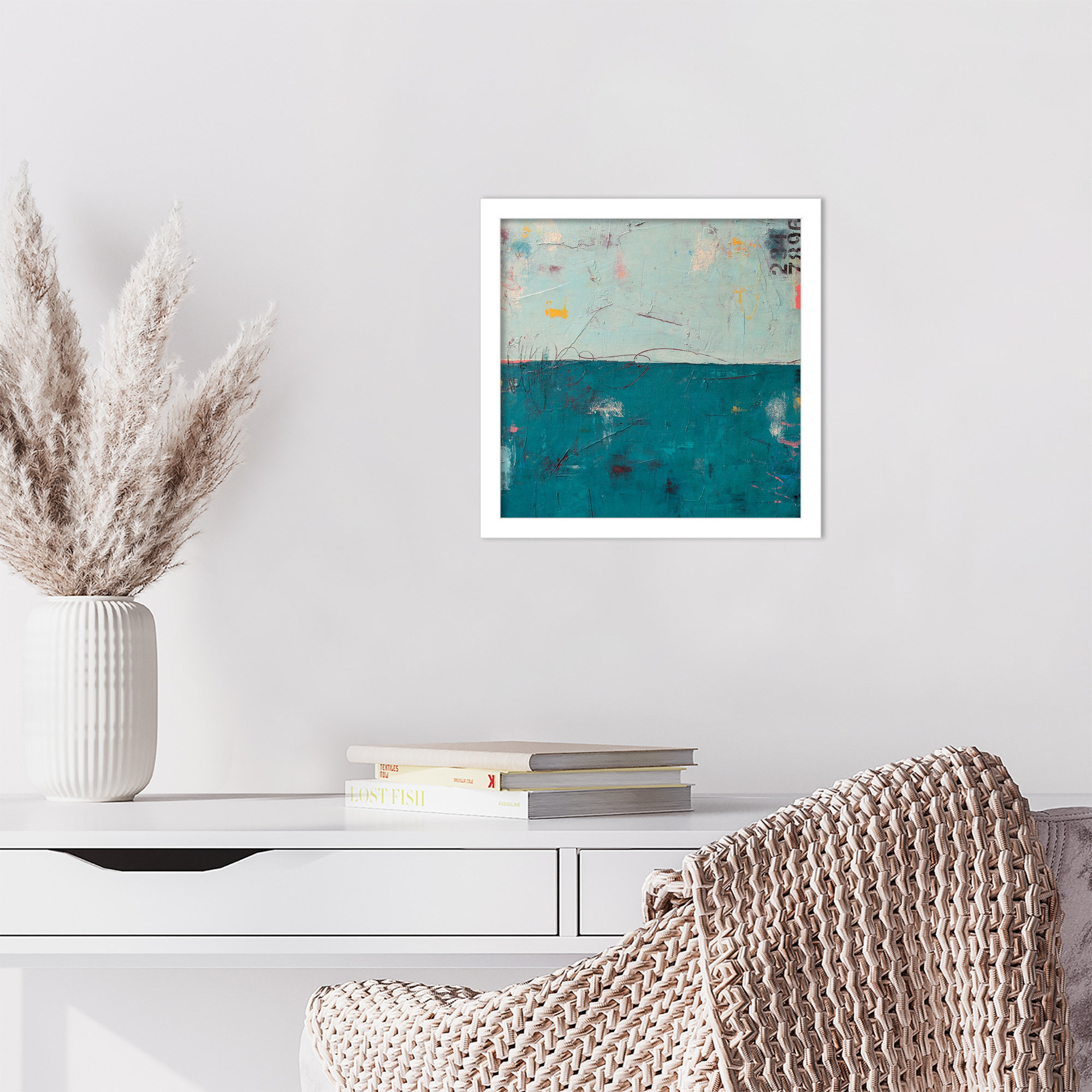 Blue Bay Hideaway by Mauro Wood Framed Wall Art Print, White, 13" H x 13" W