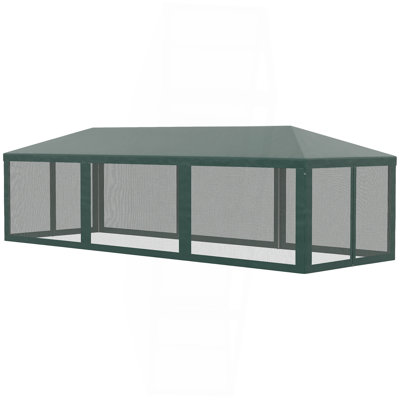 10' X 28' Party Tent Canopy, Outdoor Event Shelter Gazebo With 8 Removable Mesh Sidewalls, Zipper Doors, Steel Frame, Green