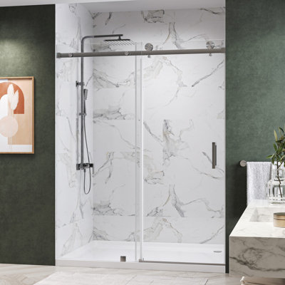 KW03 62 - 66 In. W X 76 In. H Single Sliding Frameless Shower Door With 3/8 In. Clear Glass