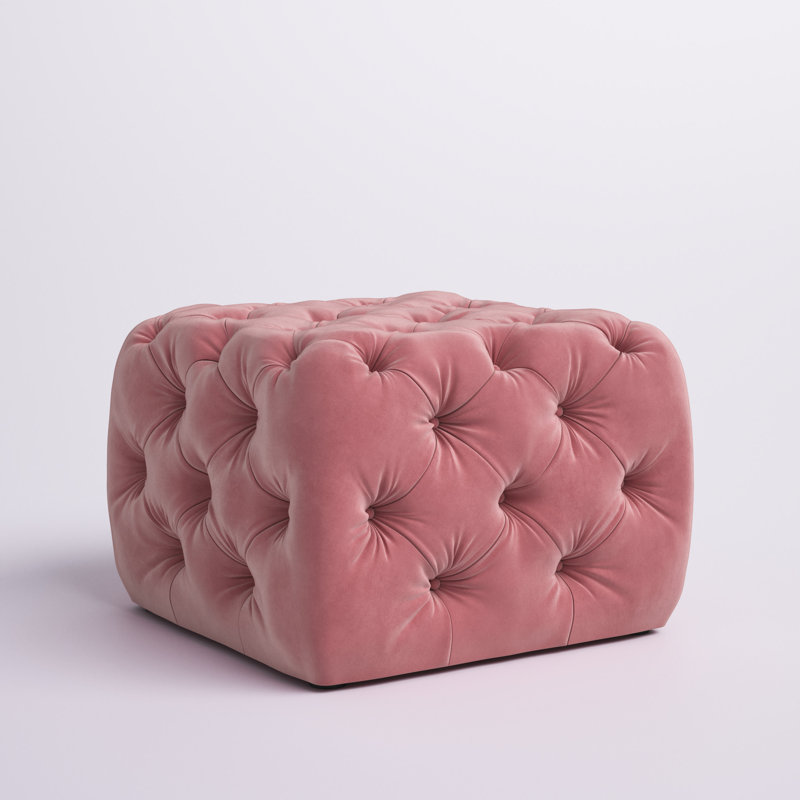 Repose-pieds carré en velours Anthem, Vieux rose