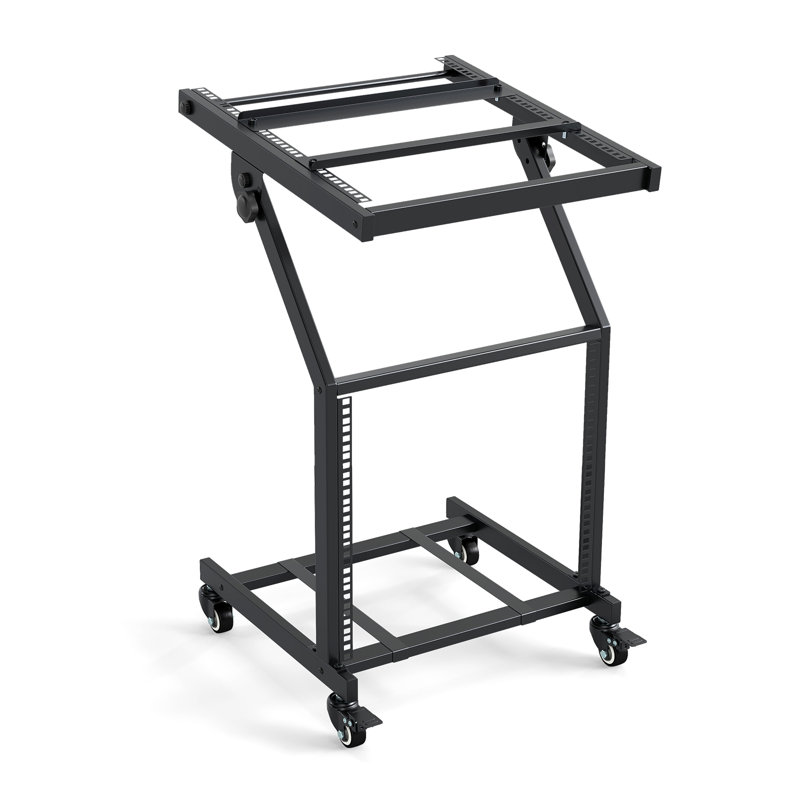  Support audio professionnel 9U 2 couches avec roues verrouillables à barres transversales réglables