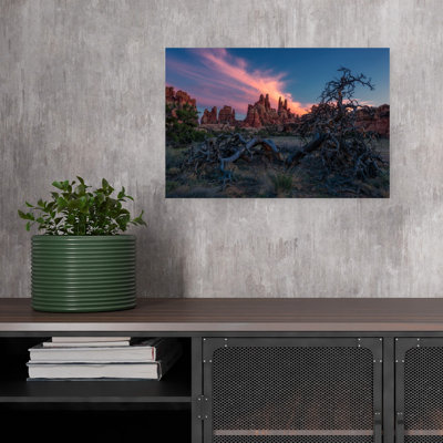 Twisted Tree Desert Sunset Colorful Dramatic Serene Landscape Nature Wall Art Print 1 Piece Wrapped Canvas Wall Art